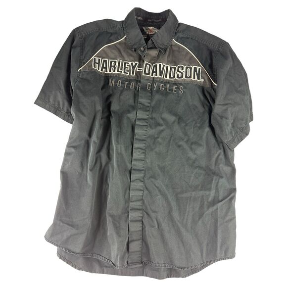 Harley Davidson Motor Clothes Button Down Shirt Embroidered Logo Men L - Picture 1 of 3